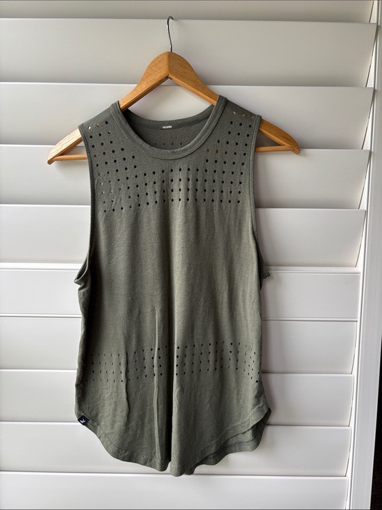 Glyder Tops - Glyder Olive Perforated Muscle Tee